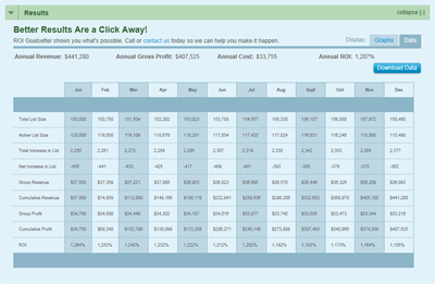 ROI Goalsetter Results (Data View)